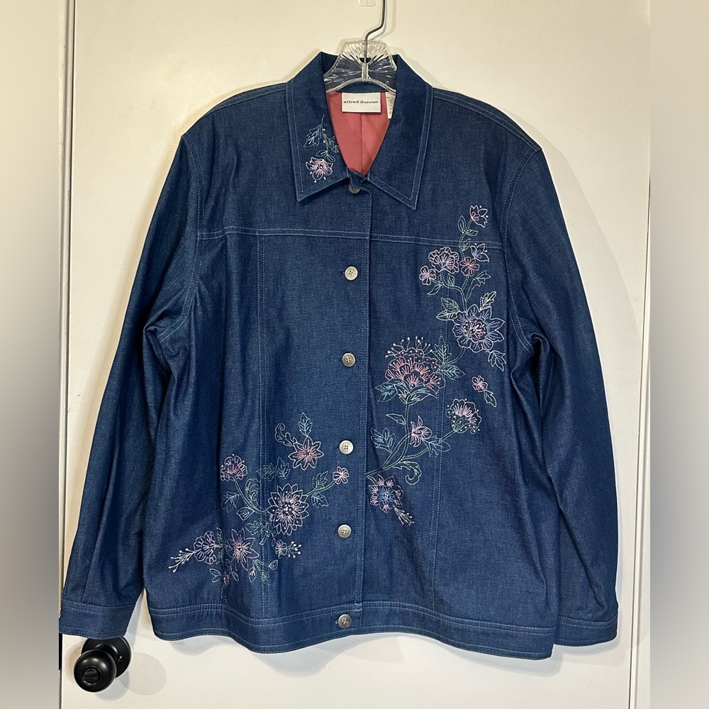 Alfred Dunner Jacket Stretch Country Denim Cottagecore Grannycore Sz 16 Floral